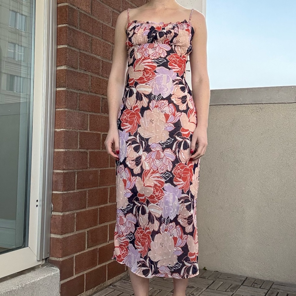 Floral sundress with ruched bust.